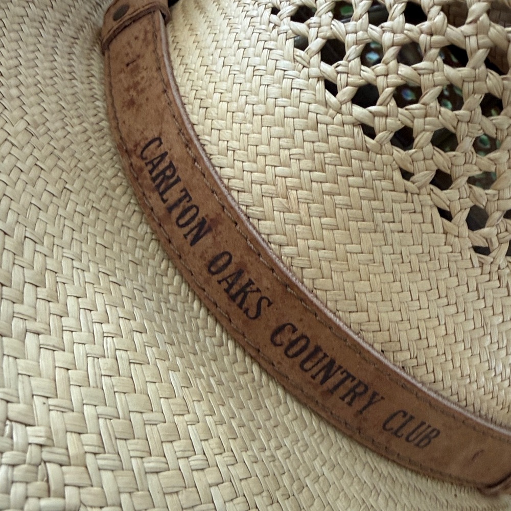 Vintage Carlton Oaks Country Club Straw Cowboy Hat Aztec Leather Band Ties - M/L - Picture 2 of 10